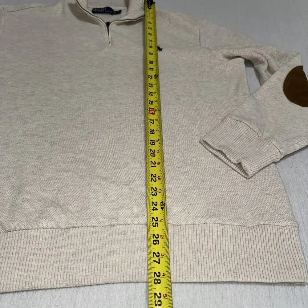 Polo Ralph Lauren Mens Sweater XXL Cream 100% Pima Cotton 1/4 Zip Sweater Patch